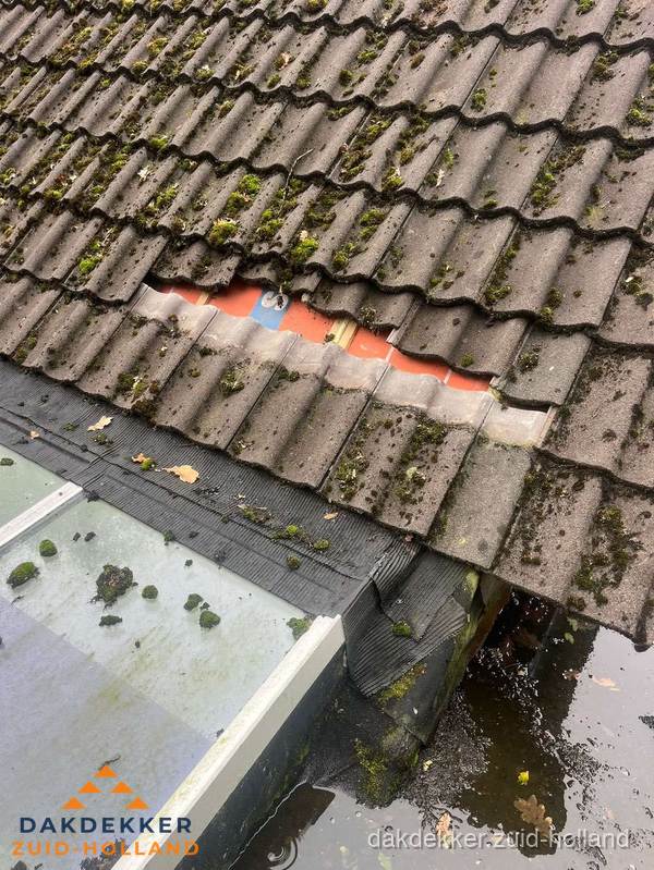 Beschadigd pannendak met ontbrekende dakpannen voor reparatie in Zuid-Holland